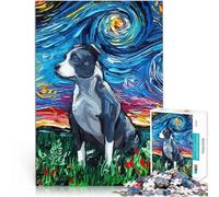 Puzzles de 1000 pièces pour Adultes Chien Pitbull Nuit étoilée Défi Difficile pour soulager Le Stress Idées Cadeaux 52x38cm