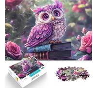 Puzzles de 1000 pièces pour Adultes Chouette Mignonne sur Les Livres défi éducatif avec des pièces de Formes aléatoires entièrement imbriquées 75x50cm