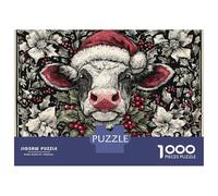 Puzzles De 1000 Pièces pour Adultes Christmas Cow Art Print Puzzle Jeu Familial Décoration Murale Cadeaux Uniques pour Anniversaire Et Noël 52x38cm/1000pcs