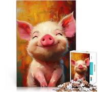 Puzzles de 1000 pièces pour Adultes Cochon Souriant et Heureux Jeux éducatifs Décoration d'intérieur Décoration Parfaite 38x26cm