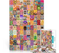 Puzzles de 1000 pièces pour Adultes Collage Hippie Entraînez Votre Cerveau et Vos Mains avec Affiche et Feuille de Questions correspondantes 52x38cm