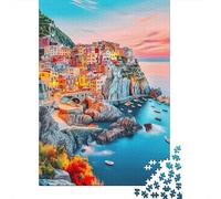 Puzzles De 1000 Pièces pour Adultes Colorful Coastal Village Sunset -3 Puzzle pour Adolescents Découpe De Précision Interaction Parent-Enfant Cadeaux Anti-Stress 52x38cm/1000pcs