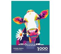Puzzles De 1000 Pièces pour Adultes Colorful Cow with Daisy and Text Puzzles pour Adultes Jeux Relaxants Une Œuvre d'art Difficile Et Stimulant 52x38cm/1000pcs