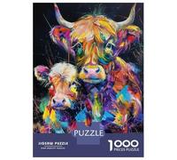Puzzles De 1000 Pièces pour Adultes Colorful Highland Cows Puzzle pour Adolescents Découpe De Précision Interaction Parent-Enfant Cadeaux Anti-Stress 52x38cm/1000pcs