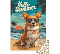 Puzzles De 1000 Pièces pour Adultes Corgi Summer Beach Poster Puzzle pour Adultes Jeu Pratique, Analyse Et Logique Jeu Stimulant Cadeaux 70x50cm/1000pcs