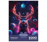 Puzzles De 1000 Pièces pour Adultes Cosmic Deer Neon Space Planets Puzzle Adulte Jeux Relaxants Défi Difficile Aide À Exercer Le Cerveau 38x26cm/1000pcs