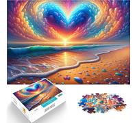 Puzzles de 1000 pièces pour Adultes Coucher de Soleil avec Un Nuage Arc-en-Ciel en Forme de cœur Jouets de Jeu Décoration Parfaite 38x26cm