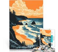 Puzzles de 1000 pièces pour Adultes Coucher de Soleil sur la Plage de la côte de l'Oregon Casse-tête Jeu de défi Unique 52x38cm