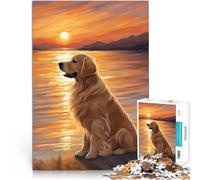 Puzzles de 1000 pièces pour Adultes Coucher de Soleil sur Le Golden Retriever Fabriqué en Carton pour Les 14 Ans et Plus Jouet éducatif pour Apprendre Cadeaux pour Les Amis et la Famille。
