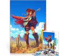 Puzzles de 1000 pièces pour Adultes Cow Girl x Guitare Acoustique Jouets à Faire soi-même Cadeau d'anniversaire 38x26cm
