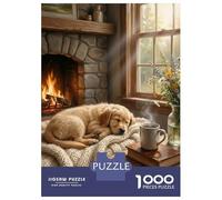 Puzzles De 1000 Pièces Pour Adultes Cozy Fireplace Scene with Sleeping Dog Les Puzzles Pour Adultes Améliorent La Mémoire Et Stimulent Le Cerveau. Idées Cadeaux Pour Les Amis Et La Famille 70x50cm/100