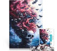 Puzzles de 1000 pièces pour Adultes Crâne avec des Chauves-Souris et du Sang Jeux Amusants Cadeaux pour Les Amis et la Famille 52x38cm