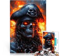 Puzzles de 1000 pièces pour Adultes Crâne de Pirate enflammé Jouets de Jeu pour Cadeau Familial Idées Cadeaux 26x38cm