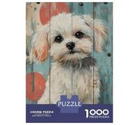 Puzzles De 1000 Pièces pour Adultes Cute Maltese Dog Portrait on Wood Panel Maltese Dog Art Puzzles pour Adultes, Jouets À Monter Soi-même, Cadeaux pour Femmes, Difficiles Et Stimulants 52x38cm/1000p