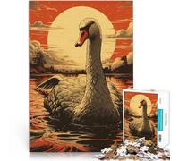 Puzzles de 1000 pièces pour Adultes Cygne sous Le Coucher du Soleil Jouets de Jeu Décoration Murale, Cadeaux Uniques pour Anniversaire et Noël 52x38cm