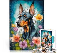 Puzzles de 1000 pièces pour Adultes Doberman en Fleurs Fait de Papier，pour Les 14 Ans et Plus Casse-tête C'est Un pour Toute la Famille。Taille：26x38cm/10.24x14.96pouce
