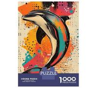 Puzzles De 1000 Pièces pour Adultes Dolphin Splash Art Dynamic Dolphin Illustration Modern Pop Art Marine Design Puzzle pour Adultes, Jouet Anti-Stress, Difficile, Très Difficile Et Stimulant 70x50c