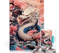 Puzzles de 1000 pièces pour Adultes Dragon en Fleurs de Cerisier Apprentissage éducatif avec Affiche et Feuille de Questions correspondantes 52x38cm