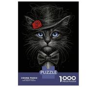 Puzzles De 1000 Pièces pour Adultes Elegant Cat Portrait with Hat and Bowtie Puzzles pour Adolescents - Jouets Anti-Stress, Amusants Et Humoristiques - Interaction Parent-Enfant 52x38cm/1000pcs