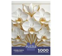 Puzzles De 1000 Pièces pour Adultes Elegant White Orchids with Golden Accents Puzzle Anti-Stress, Jouet De Décoration Intérieure, Difficile Et Stimulant 38x26cm/1000pcs