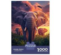 Puzzles De 1000 Pièces pour Adultes Elephant Majesty at Sunset Puzzle Jeux De Famille Difficile Difficile Cadeaux Uniques pour Anniversaire Et Noël 38x26cm/1000pcs