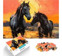 Puzzles de 1000 pièces pour Adultes et Adolescents Cheval au Coucher du Soleil ,Convient aux Personnes âgées de 14 Ans et Plus Difficile à réaliser mais Amusant et Humoristique Don d'œuvres d'art。