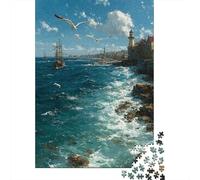 Puzzles De 1000 Pièces pour Adultes Et Adolescents Coastal Serenity with Lighthouse Puzzle Jeux Amusants Défi Difficile Interaction Parent-Enfant 70x50cm/1000pcs