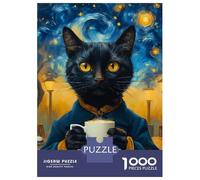 Puzzles de 1000 pièces pour adultes et adolescents Coffee Cat Drinking Coffee Puzzles pour Adultes Jeux de relaxation Art mural Difficile et difficile 52 x 38 cm/1000 pièces