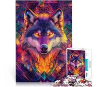 Puzzles de 1000 pièces pour Adultes et Adolescents Loup Néon Fait de Bois，pour Les 14 Ans et Plus Améliorer la mémoire De Superbes Cadeaux et Jouets。Taille：50x75cm/19.6x29.5pouce