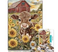 Puzzles de 1000 pièces pour Adultes et Adolescents, Motif Vaches et tournesols, Jeux éducatifs et Anti-Stress (38x26cm)