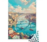 Puzzles De 1000 Pièces pour Adultes Et Adolescents Porto Cityscape with Bridge-1 Puzzle Jeux Amusants Défi Difficile Interaction Parent-Enfant 38x26cm/1000pcs