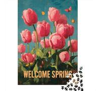 Puzzles De 1000 Pièces pour Adultes Et Adolescents Spring Tulips Garden Flag Puzzle Jeux Amusants Défi Difficile Interaction Parent-Enfant 38x26cm/1000pcs