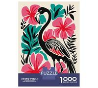 Puzzles De 1000 Pièces pour Adultes Et Adolescents Stylized Flamingo with Tropical Floral Background Puzzles pour Adolescents, Jeux De Société, Cadeaux pour Femmes, Idéal comme Cadeau 52x38cm/1000pcs