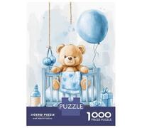 Puzzles De 1000 Pièces pour Adultes Et Adolescents Teddy Bear Sitting in Blue Baby Cot Puzzles pour Adultes, Jouet, Décoration Murale, Défi De Vitesse, Difficile Et Stimulant 38x26cm/1000pcs