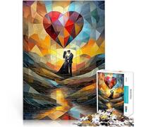 Puzzles de 1000 pièces pour Adultes Étreinte Romantique sous Un cœur en vitrail Impossible Cadeau d'anniversaire 75x50cm