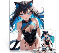 Puzzles de 1000 pièces pour Adultes Fille Chat d'anime en Body Noir - Collection Blue Series 04 Jeux éducatifs Œuvre d'art 38x26cm