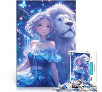 Puzzles de 1000 pièces pour Adultes Fille d'anime avec Un Lion Blanc Jouets de Jeu Activités Amusantes à la Maison, Cadeaux d'anniversaire, Cadeaux de Voyage, 52x38cm