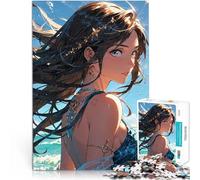 Puzzles de 1000 pièces pour Adultes Fille d'anime avec Vue sur l'océan défi éducatif Car C'est Un pour Toute la Famille 52x38cm