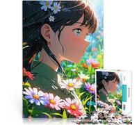 Puzzles de 1000 pièces pour Adultes Fille d'anime dans Un Champ de Fleurs défi éducatif Renforcer l'amour Entre Les Couples 38x26cm