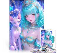 Puzzles de 1000 pièces pour Adultes Fille d'anime Fantastique avec Un Chat Jeu Stimulant Cadeau d'anniversaire, Cadeaux, décoration Murale 52x38cm