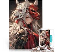 Puzzles de 1000 pièces pour Adultes Fille samouraï avec des Masques de Renard Jeu intellectuel Bon Cadeau 52x38cm