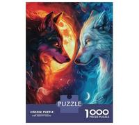 Puzzles De 1000 Pièces pour Adultes Fire and Ice Wolf Puzzles pour Adultes - Jeu De Réflexion, Analyse Et Logique pour Les Amateurs De Jeux 52x38cm/1000pcs