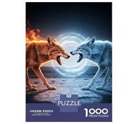 Puzzles De 1000 Pièces pour Adultes Fire and Ice Wolves Confrontation Puzzles pour Adultes - Jeux Familiaux Amusants Et Humoristiques - Cadeaux Uniques pour Un Anniversaire Ou Noël 52x38cm/1000pcs