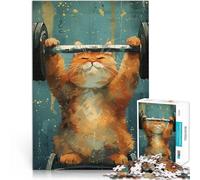 Puzzles de 1000 pièces pour Adultes Fitness Tabby Cat Fat Gym Jouets de Divertissement Familial Œuvre d'art 75x50cm