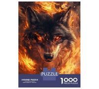 Puzzles De 1000 Pièces pour Adultes Flaming Wolf Fury Puzzle Jeux De Famille Difficile Difficile Cadeaux Uniques pour Anniversaire Et Noël 70x50cm/1000pcs