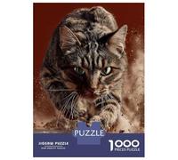 Puzzles De 1000 Pièces pour Adultes Focused Tabby Cat Leaping Forward Puzzle pour Adultes - Jouet Anti-Stress Amusant Et Original - Cadeau d'anniversaire Unique 52x38cm/1000pcs