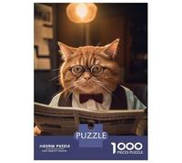 Puzzles De 1000 Pièces pour Adultes Funny Cat Glasses Reading Puzzle Jeu Familial Décoration Murale Cadeaux Uniques pour Anniversaire Et Noël 38x26cm/1000pcs