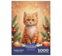 Puzzles De 1000 Pièces pour Adultes Ginger Kitten Christmas Portrait Puzzles pour Adolescents Activités Familiales Défi Éducatif Jeu Éducatif Jouet De Défi 38x26cm/1000pcs
