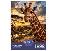 Puzzles De 1000 Pièces pour Adultes Giraffe at Sunset in The Savanna Puzzles pour Adolescents Jeu Familial Améliore La Mémoire Difficile Et Stimulant 52x38cm/1000pcs