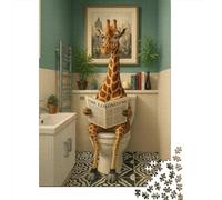 Puzzles De 1000 Pièces pour Adultes Giraffe Reading Newspaper on Toilet Puzzle pour Adolescents Découpe De Précision Interaction Parent-Enfant Cadeaux Anti-Stress 52x38cm/1000pcs